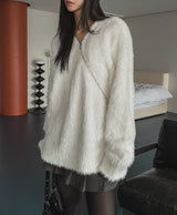Unbalanced angora zipper knit