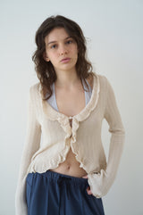 T/T Frill collar ribbed cardigan - beige