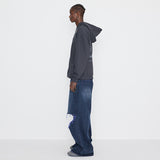 Destroyed Knee Wide Denim Pants Blue & Purple