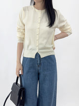 Picre Round Neck Button Long Sleeve Knit Cardigan