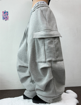 フリース ❤カーゴパラシュートツーピンタックワイドボトンパンツ🖤🩶2カラー