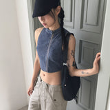 ニッターデニム アンバランスジッパースナップデニムジップアップ