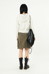 Flap vintage washed cargo midi skirt