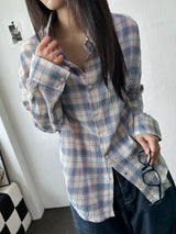 Ani Sheer Check Oversized Shirt 3color