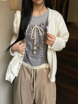 Pino Crop Ribbed Button Cardigan (5c)
