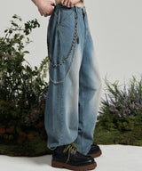 [4108] Layered Leather Long Pants Chain
