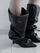 26SS★ [mnem] Croissant Leather Leg Warmers