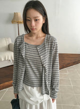 Vianne Stripe Sleeveless Cardigan Set