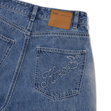CHERRY DAMAGE WASHING WIDE DENIM-FIT PANTS [BLUE]