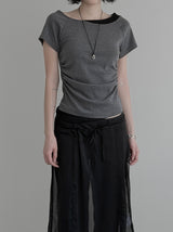 Sherry Layered Boat Neck Short Sleeve T-shirt