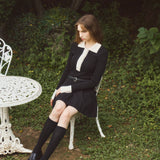 COLOR BLOCK LONG SLEEVED POLO KNIT - BLACK