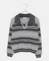 Nobin Stripe Contrast Collar Long Sleeve Knit