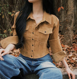 [BELLIDE MADE] Nuts, suede pintack semi-cropped blouse