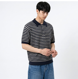 ストライプクロップハーフニット ネイビー