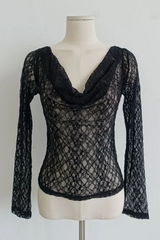 COWL-NECK LACE TOP (BLACK)