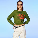 DEVIL HEAD LOGO CROP SWEATSHIRT-OLIVE