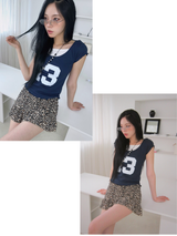 Shirring Leopard Banding Mini Skirt