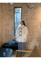Ivory Poodle Fur Ribbon Half Coat