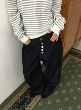 Luzern Non-Fade Button Wide Denim Pants
