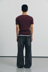 High ribbed henley neck half sleeves(Burgundy)