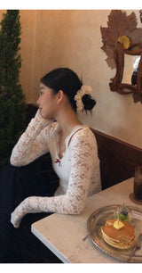 レースバックシースルーレイヤードニットウェアTシャツ