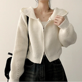 Leppon Thick Two-Way Cropped Knitwear Hooded Zip-Up