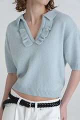 Vanilla frill knit_skyblue