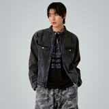 [UNISEX] Biker Washed Denim Jacket