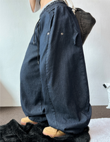 ストライプスナップデニムバルーンロングパンツ 💙🖤2カラー