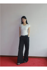 black wide casual straight pants