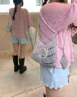 metallic shoulder net bag (silver)