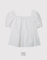 Square Puff Ribbon Short Sleeve Blouse (2color)