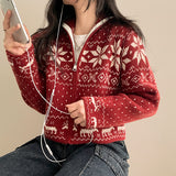 Erin High Neck Nordic Cropped Knitwear Zip-Up