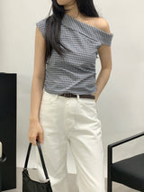 Sebit Check One-Off-Shoulder Blouse