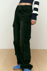 VINTAGE CARGO WIDE-FIT DENIM PANTS [BLACK]
