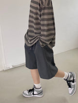 Nylon wide banding half pants 2C