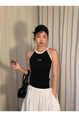 halter black line bow sleeveless top