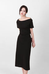 オフショルダースリットロングワンピース Black