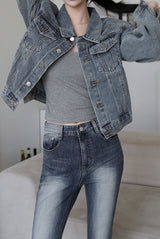 Vintage Washing Crop Denim Jacket