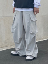 Platinum Grey Nylon Cargo Balloon Pants 2C