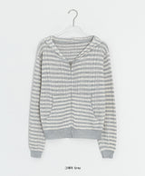 Yumehi Stripe Punching Hood Zip-Up Cardigan