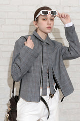 CHECK TAILORED TIE JACKET_BLACK
