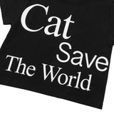 Cat Save The World Crop T (Black, White)
