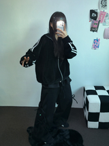FLEECE PICKABLE❤RIBBON CANCAN BOOTSCUT WIDE 2 STYTLE PANTS🖤🩶🤎💛5COLOR