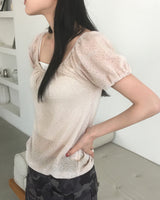 Eveni Shirring Volume Hole Short Sleeve Knit
