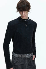Fleece Pearl Trim Mock Neck Tee