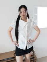 DRAPE COLLAR BLOUSE (WHITE)