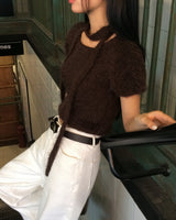 [ORIGINAL] HOLLY TIE SHORT-SLEEVE KNITTED SET