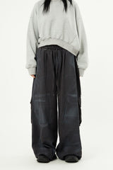 Oil washed back cargo wide banding pants