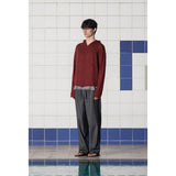 ARGYLE ELBOW KNIT ZIP-UP HOODIE / BURGUNDY